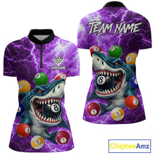 Load image into Gallery viewer, Purple Funny Shark Colorful Billiard Balls Lightning Pool Shirt For Women Custom Billiard Team Jersey TDM5840