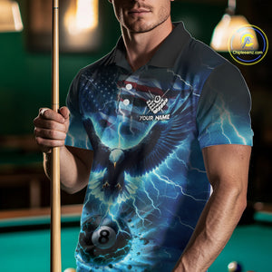 Blue American Flag Eagle Billiard Shirt For Men Custom 8 Ball Thunder Lightning Pool Team Jersey TDM4104