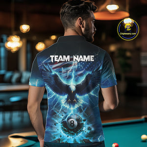 Blue American Flag Eagle Billiard Shirt For Men Custom 8 Ball Thunder Lightning Pool Team Jersey TDM4104