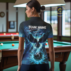 Blue American Flag Eagle Billiard Shirt For Women Custom 8 Ball Thunder Lightning Pool Team Jersey TDM4104