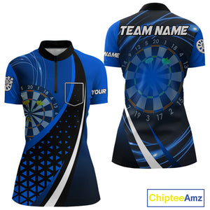 Black Blue Lights Custom Dart Shirt With Pocket Option For Women, Dart Jersey TDM4283