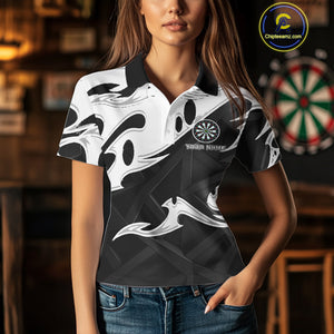 Custom Black And White Tribal Flame Dart Shirts For Women, Darts Team Jerseys Polo & Quarter Zip TDM4286