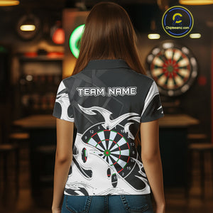 Custom Black And White Tribal Flame Dart Shirts For Women, Darts Team Jerseys Polo & Quarter Zip TDM4286