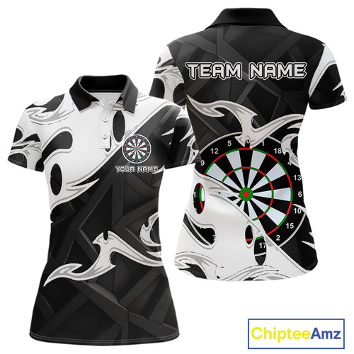 Custom Black And White Tribal Flame Dart Shirts For Women, Darts Team Jerseys Polo & Quarter Zip TDM4286
