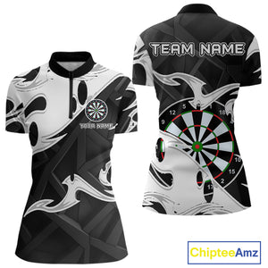 Custom Black And White Tribal Flame Dart Shirts For Women, Darts Team Jerseys Polo & Quarter Zip TDM4286