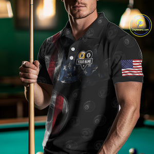 Customized Vintage Smoke US Flag Ball Billiard Shirt For Men, 8 Ball & 9 Ball Patriotic Pool Jersey TDM4467