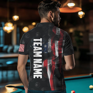 Customized Vintage Smoke US Flag Ball Billiard Shirt For Men, 8 Ball & 9 Ball Patriotic Pool Jersey TDM4467