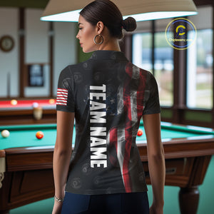 Customized Vintage Smoke US Flag Ball Billiard Shirt For Women, 8 Ball & 9 Ball Patriotic Pool Jersey TDM4467