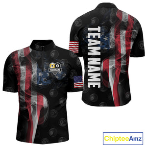 Customized Vintage Smoke US Flag Ball Billiard Shirt For Men, 8 Ball & 9 Ball Patriotic Pool Jersey TDM4467