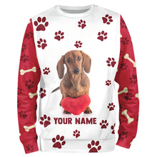 Load image into Gallery viewer, Cute Dachshund Dog With Fabric Heart Custom All Over Print Shirts For Dog Mom, Best Sausage Dog Shirts TDM0058