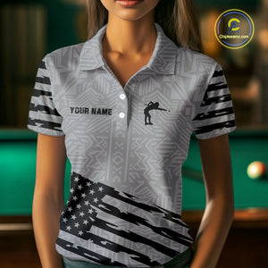 Personalized Grey US Flag 8 Ball Billiard Shirt For Women Custom Billiard Team Shirt, Pool Jerseys TDM4903