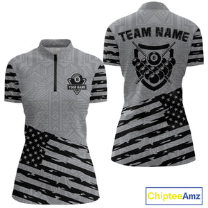Personalized Grey US Flag 8 Ball Billiard Shirt For Women Custom Patriotic Billiard Pool Jerseys TDM4904