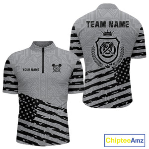Personalized Grey US Flag Darts Shirt For Men Custom Darts Jersey, Darts Tournament Team Shirts TDM4905