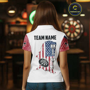 Personalized Grunge American Flag Women's Dart Shirts Custom Patriotic Darts Team Jersey |White TDM4906