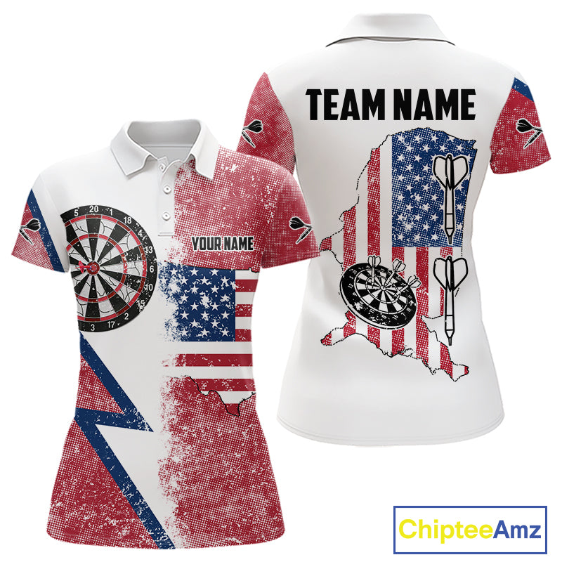 Personalized Grunge American Flag Women's Dart Shirts Custom Patriotic Darts Team Jersey |White TDM4906