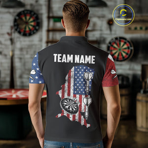 Personalized Grunge American Flag Men's Dart Shirts Custom Patriotic Darts Team Jersey Polo & 1/4 Zip TDM4907