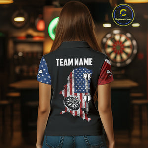 Personalized Grunge American Flag Women's Dart Shirts Custom Patriotic Darts Team Jersey Polo & 1/4 Zip TDM4907