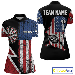 Personalized Grunge American Flag Women's Dart Shirts Custom Patriotic Darts Team Jersey Polo & 1/4 Zip TDM4907