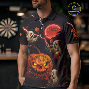 Funny Ghostly Pumpkin Dartboard Halloween Darts Shirt For Men Custom Darts Jersey, Best Darts Gift TDM4910