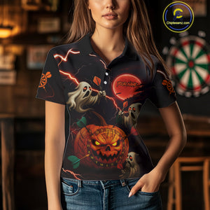 Funny Ghostly Pumpkin Dartboard Halloween Darts Shirt For Women Custom Darts Jersey, Best Darts Gift TDM4910