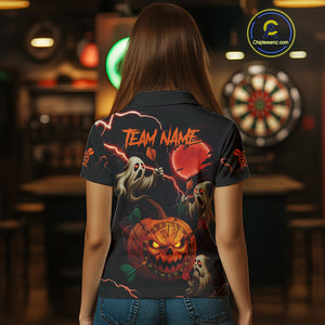 Funny Ghostly Pumpkin Dartboard Halloween Darts Shirt For Women Custom Darts Jersey, Best Darts Gift TDM4910