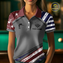 Load image into Gallery viewer, Personalized American Flag 8 Ball Billiard Shirt For Women Custom Patriotic Pool Team Jersey TDM5607