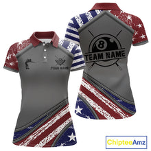 Load image into Gallery viewer, Personalized American Flag 8 Ball Billiard Shirt For Women Custom Patriotic Pool Team Jersey TDM5607