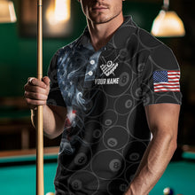Load image into Gallery viewer, Personalized Smoke US Flag 8 Ball Pool Billiard Polo, 1/4 Zip For Men Team American Billiard Jersey TDM3662