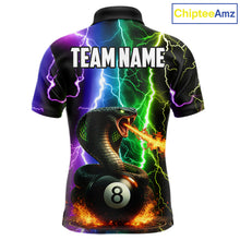 Load image into Gallery viewer, Colorful Lightning Cobra Snake 8 Ball Billiard Shirt For Men Custom Pool Team Jersey Polo, 1/4 Zip TDM5986