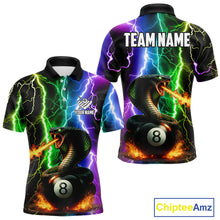 Load image into Gallery viewer, Colorful Lightning Cobra Snake 8 Ball Billiard Shirt For Men Custom Pool Team Jersey Polo, 1/4 Zip TDM5986