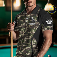 Load image into Gallery viewer, Personalized Green Camo Skull Billiard Shirt For Men, 8 Ball Billiard Team Jersey Polo &amp; 1/4 Zip TDM5993