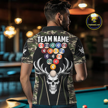Load image into Gallery viewer, Personalized Green Camo Skull Billiard Shirt For Men, 8 Ball Billiard Team Jersey Polo &amp; 1/4 Zip TDM5993