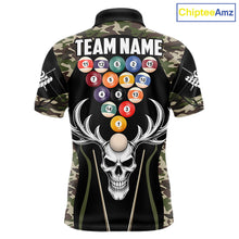Load image into Gallery viewer, Personalized Green Camo Skull Billiard Shirt For Men, 8 Ball Billiard Team Jersey Polo &amp; 1/4 Zip TDM5993