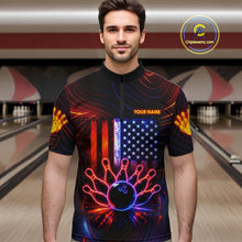 Load image into Gallery viewer, Custom Neon American Flag Bowling Shirt For Men, Patriotic Bowling Team Jersey Polo &amp; 1/4 Zip TDM6221