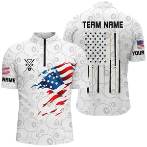 Personalized American Flag White Billiard Men Shirts Custom Patriotic Billiard Jerseys TDM1556