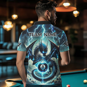 Personalized Thunder Lightning Dragon Billiard Shirt For Men, Blue 8 Ball Pool Team Jersey TDM4480