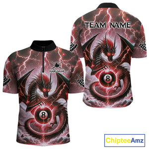 Personalized Thunder Lightning Dragon Billiard Shirt For Men, Red 8 Ball Pool Team Jersey TDM4481