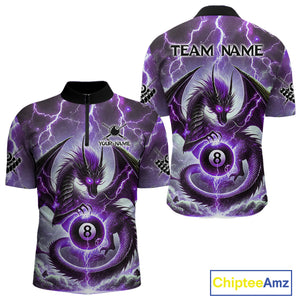 Personalized Purple Thunder Lightning Dragon Billiard Shirt For Men, Best 8 Ball Pool Team Jersey TDM4482
