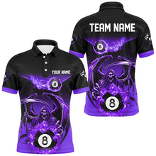 Load image into Gallery viewer, Purple Grim Reaper Flame 8 Ball Pool Billiard Shirts For Men Custom Billiard League Team Jerseys TDM2647