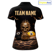 Load image into Gallery viewer, Black And Golden 8 Ball &amp; 9 Ball Skull Billiard Shirt For Women Custom Leopard Pool Team Jersey TDM5997
