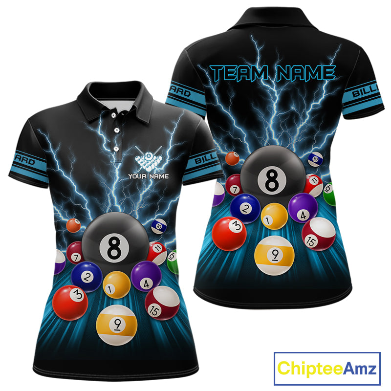 Blue Glowing Electric Billiard Shirts For Women Custom Billiard Jersey Team Polo & Quarter Zip TDM3818