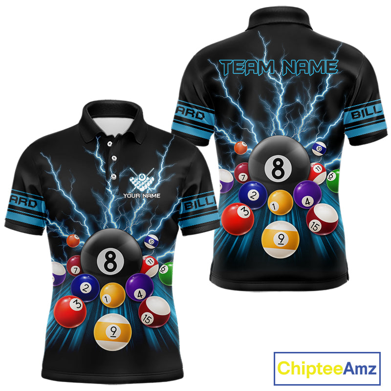 Blue Glowing Electric Billiard Shirts For Men Custom Billiard Jersey Team Polo & Quarter Zip TDM3818