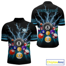 Load image into Gallery viewer, Blue Glowing Electric Billiard Shirts For Men Custom Billiard Jersey Team Polo &amp; Quarter Zip TDM3818
