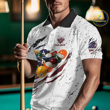 Load image into Gallery viewer, Patriotic American Flag Grunge Billiard Jersey For Men Custom Billiard Shirt Polo &amp; 1/4 Zip |White TDM3819