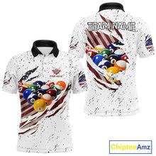 Load image into Gallery viewer, Patriotic American Flag Grunge Billiard Jersey For Men Custom Billiard Shirt Polo &amp; 1/4 Zip |White TDM3819