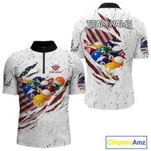 Load image into Gallery viewer, Patriotic American Flag Grunge Billiard Jersey For Men Custom Billiard Shirt Polo &amp; 1/4 Zip |White TDM3819