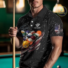 Load image into Gallery viewer, Patriotic American Flag Grunge Billiard Jersey For Men Custom Billiard Shirt Polo &amp; 1/4 Zip |Black TDM3820