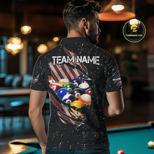 Load image into Gallery viewer, Patriotic American Flag Grunge Billiard Jersey For Men Custom Billiard Shirt Polo &amp; 1/4 Zip |Black TDM3820