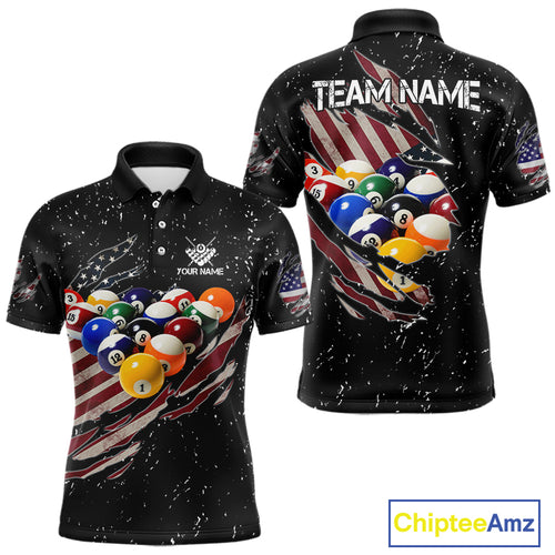 Patriotic American Flag Grunge Billiard Jersey For Men Custom Billiard Shirt Polo & 1/4 Zip |Black TDM3820