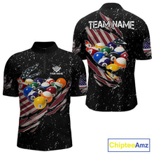 Load image into Gallery viewer, Patriotic American Flag Grunge Billiard Jersey For Men Custom Billiard Shirt Polo &amp; 1/4 Zip |Black TDM3820